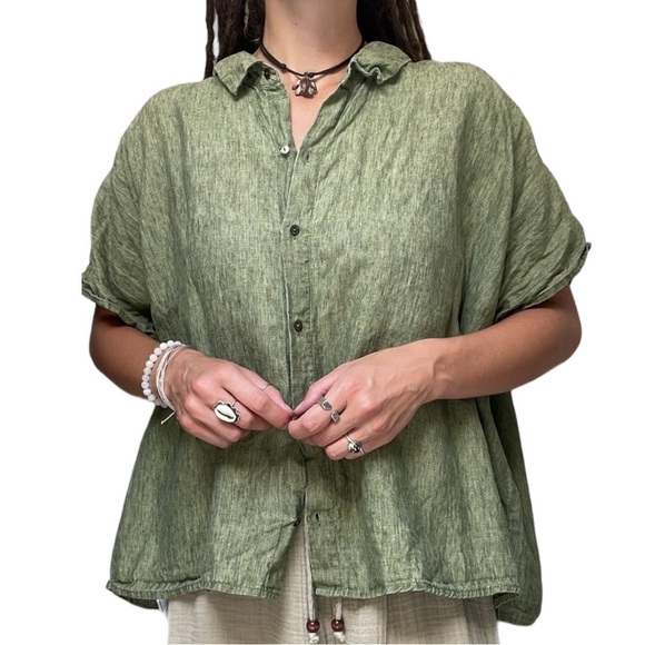 Eileen Fisher Washed Organic Linen Delave Button Down Boxy Blouse Shirt Plus 3X - Picture 3 of 10